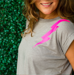 Rolled Cuffs Tee -Pink Neon Ray