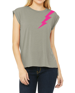 Rolled Cuffs Tee -Pink Neon Ray